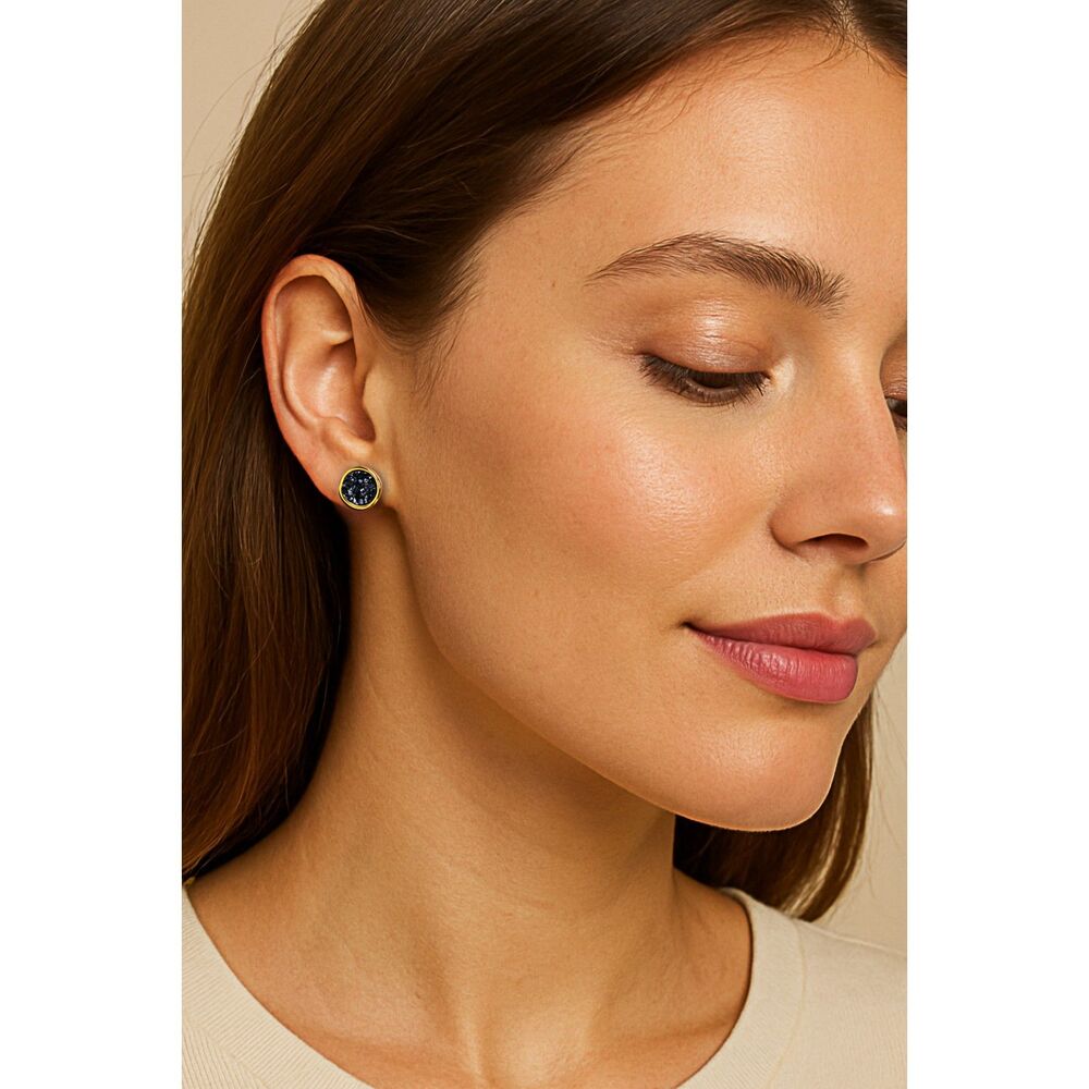 New Hypoallergenic 18K Yellow Gold Plated Druzy Stud Earrings